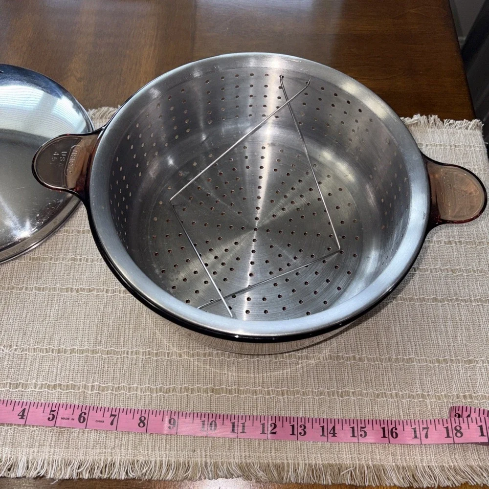 Corning AMBER VISIONS  4.5 L Serving Bowl and Lid Corning USA With Steam Basket